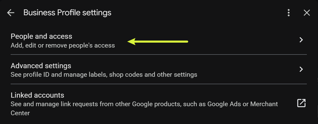 Step 2: choose People and access, then Add