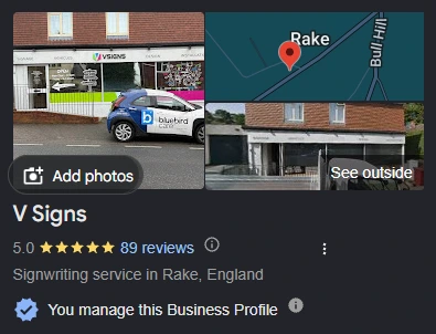 V Signs' Google Business Profile — 5.0 from 89 reviews