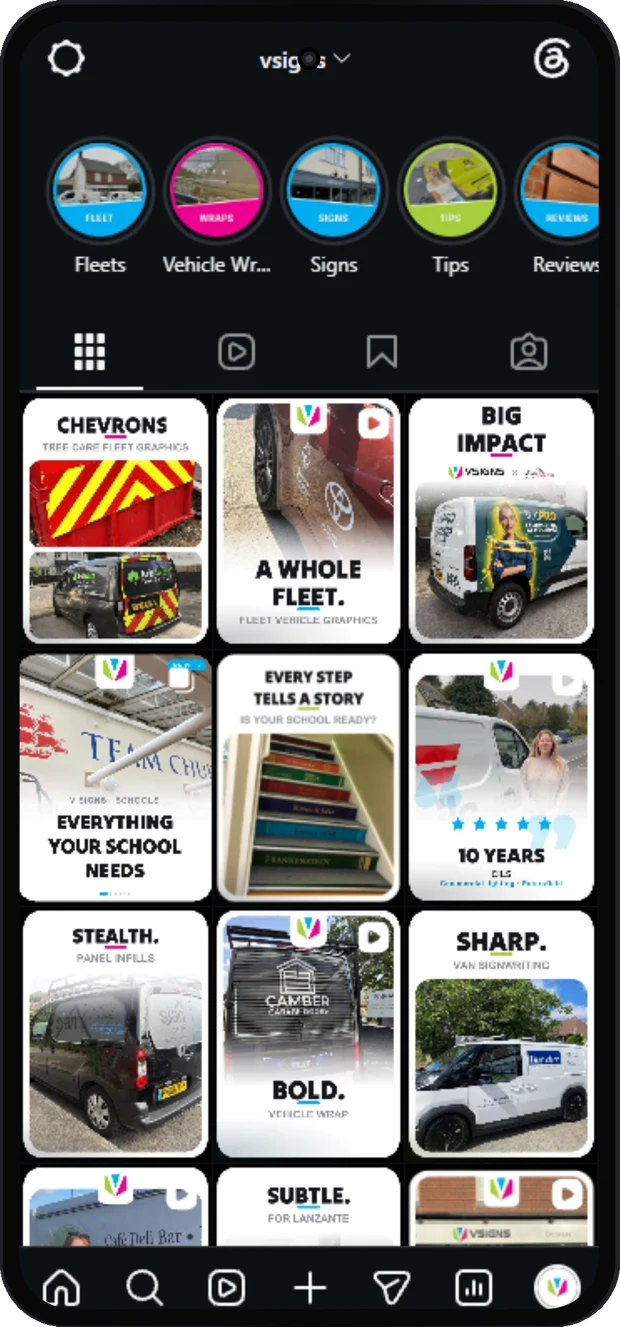 The V Signs Instagram grid — a designed grid of one-word covers